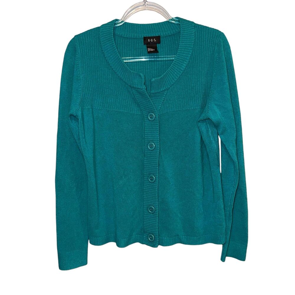 RQT Womens Teal Button Up Sweater Size Large Ribbed